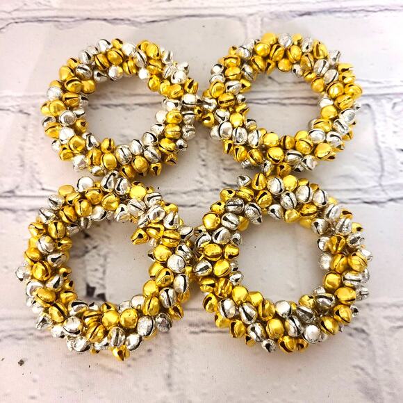 Set of 4 Christmas Jingle Bell Napkin Rings | Gold & Silver Holiday Table Decor - Picture 2 of 2